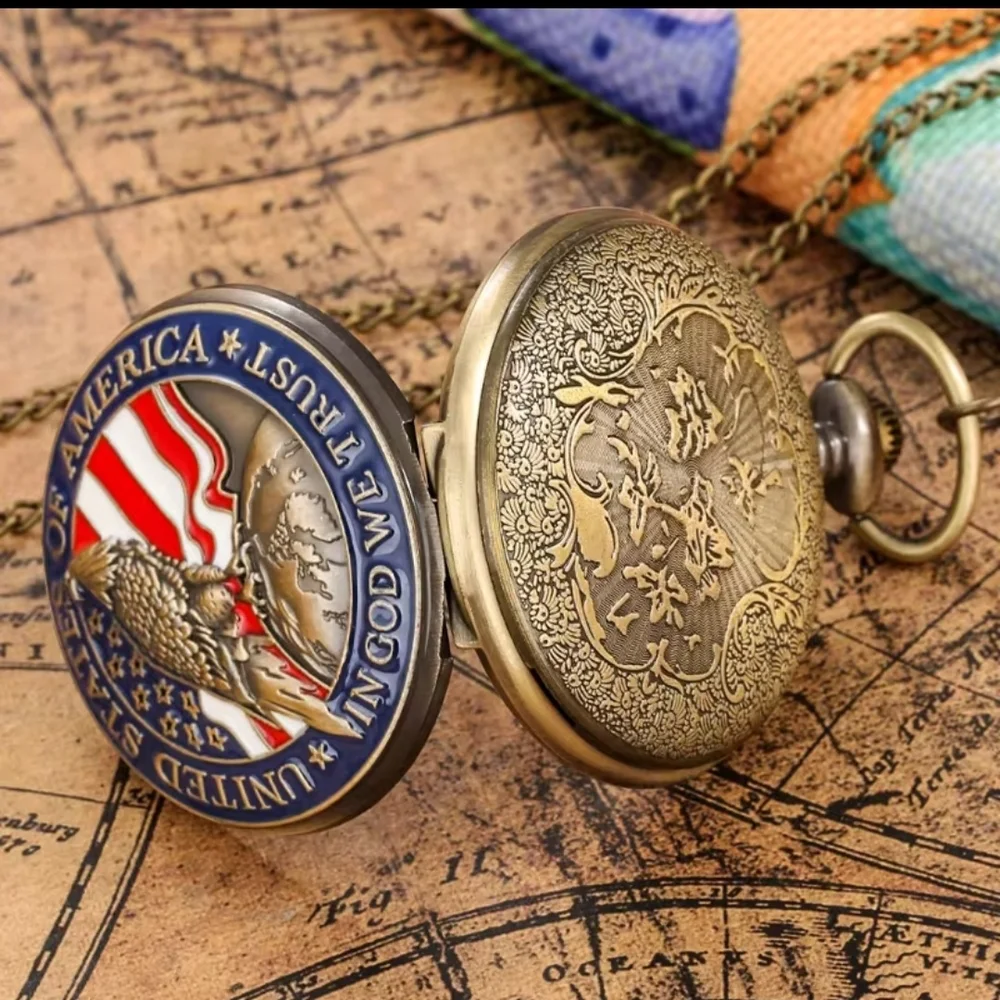 Patriotic Pocket Watch with Eagle Design‎